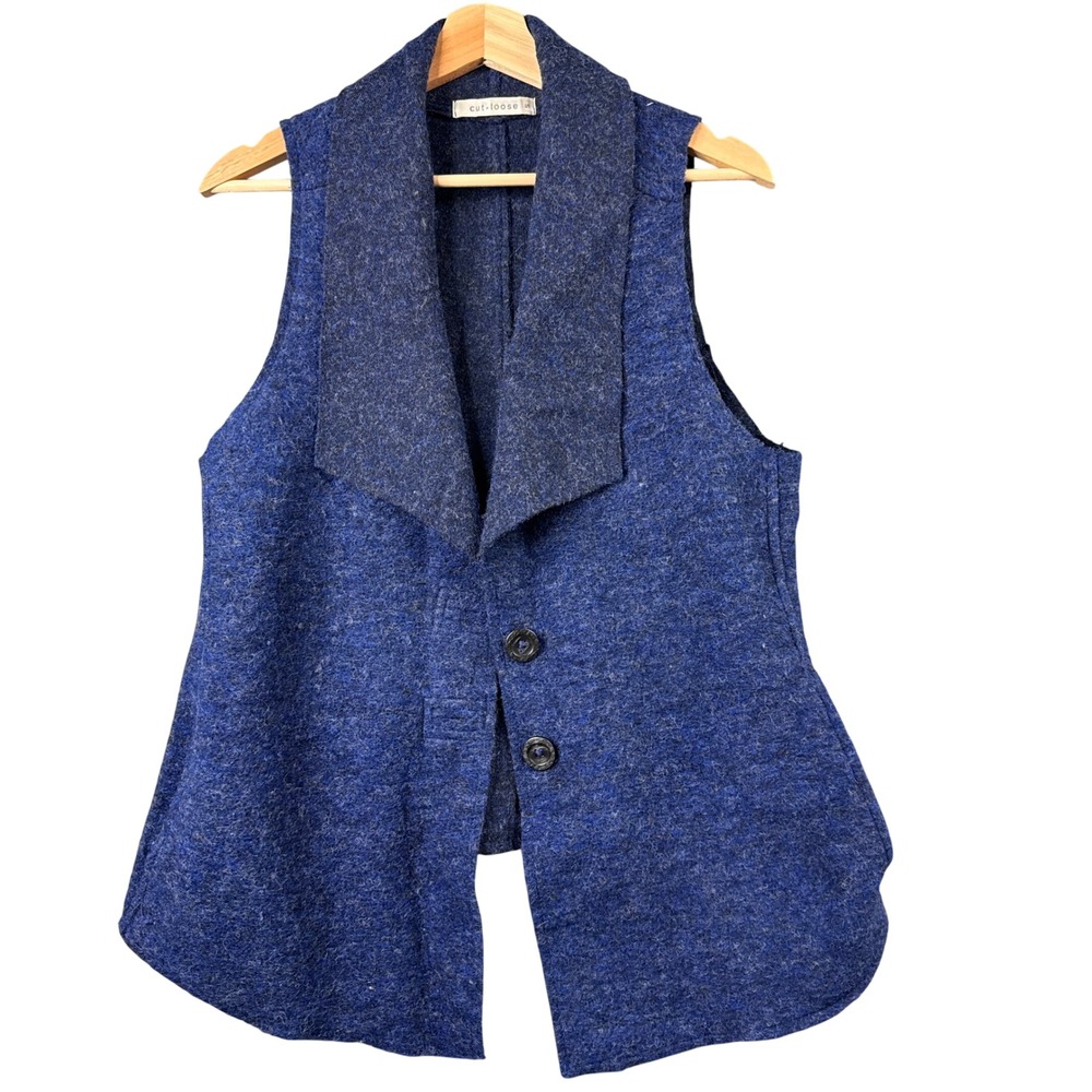 Cut Loose Blue Moon Wool Blend Shawl Collar Vest Sleeveless Jacket Small 3985315